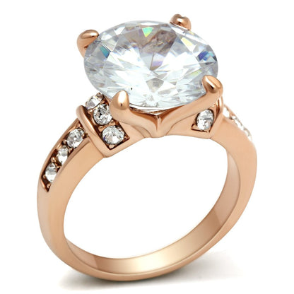 GL144 - IP Rose Gold(Ion Plating) Brass Ring with AAA Grade CZ  in Clear-0