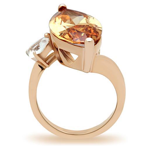 GL145 - IP Rose Gold(Ion Plating) Brass Ring with AAA Grade CZ  in Champagne-2