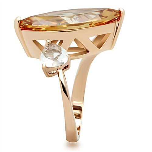 GL145 - IP Rose Gold(Ion Plating) Brass Ring with AAA Grade CZ  in Champagne-3
