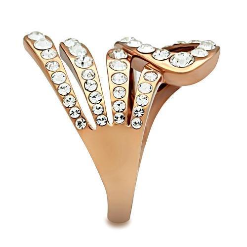 GL149 - IP Rose Gold(Ion Plating) Brass Ring with Top Grade Crystal  in Clear-3