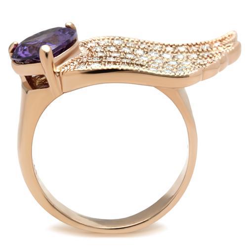 GL151 - IP Rose Gold(Ion Plating) Brass Ring with AAA Grade CZ  in Amethyst-2