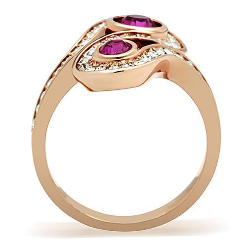 GL153 - IP Rose Gold(Ion Plating) Brass Ring with Top Grade Crystal  in Fuchsia-2