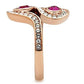 GL153 - IP Rose Gold(Ion Plating) Brass Ring with Top Grade Crystal  in Fuchsia-3