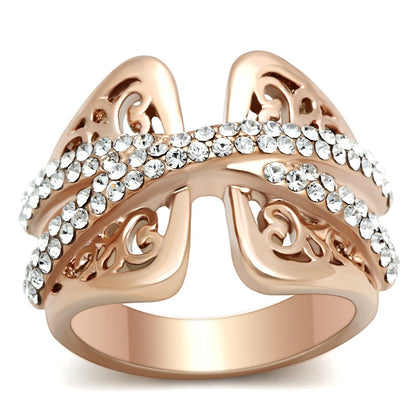 GL156 - IP Rose Gold(Ion Plating) Brass Ring with Top Grade Crystal  in Clear-0
