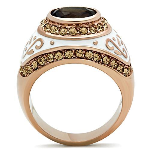 GL203 - IP Rose Gold(Ion Plating) Brass Ring with Synthetic Synthetic Glass in Brown-2