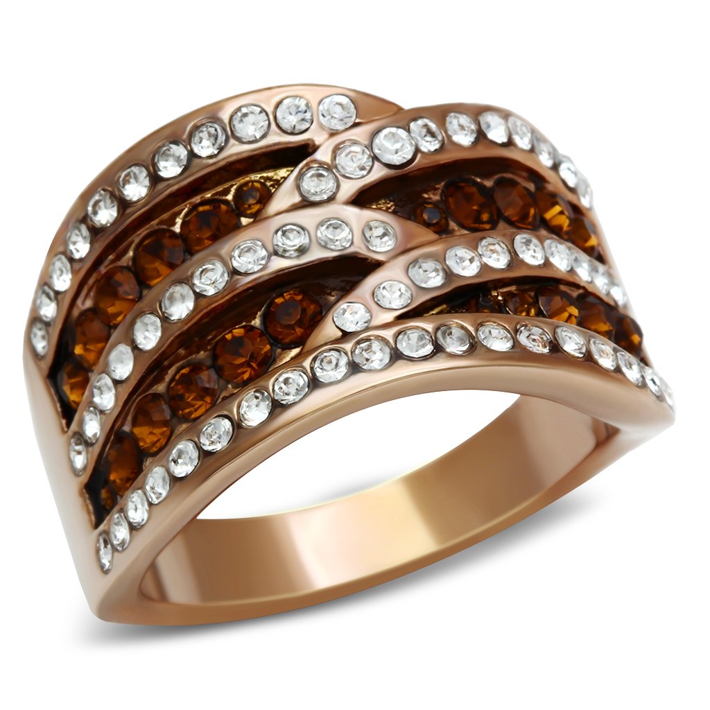 GL217 - IP Rose Gold(Ion Plating) Brass Ring with Top Grade Crystal  in Smoked Quartz-0