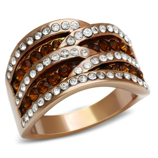GL217 - IP Rose Gold(Ion Plating) Brass Ring with Top Grade Crystal  in Smoked Quartz-0