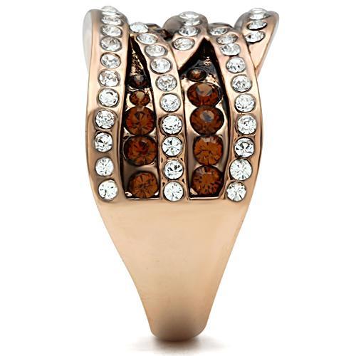 GL217 - IP Rose Gold(Ion Plating) Brass Ring with Top Grade Crystal  in Smoked Quartz-3