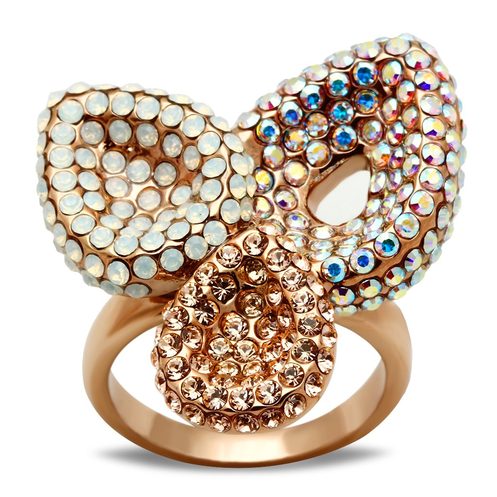 GL219 - IP Rose Gold(Ion Plating) Brass Ring with Top Grade Crystal  in Multi Color-0