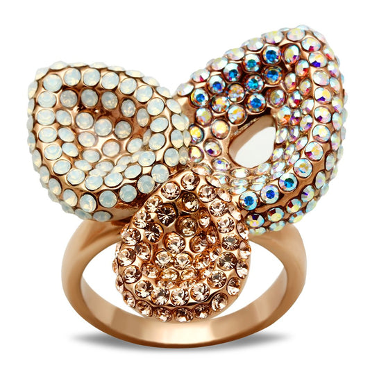 GL219 - IP Rose Gold(Ion Plating) Brass Ring with Top Grade Crystal  in Multi Color-0