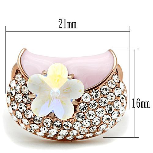 GL220 - IP Rose Gold(Ion Plating) Brass Ring with Top Grade Crystal  in Clear-1