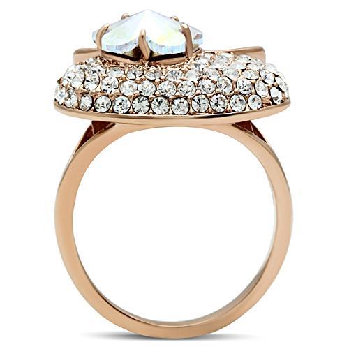 GL220 - IP Rose Gold(Ion Plating) Brass Ring with Top Grade Crystal  in Clear-2