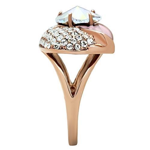 GL220 - IP Rose Gold(Ion Plating) Brass Ring with Top Grade Crystal  in Clear-3