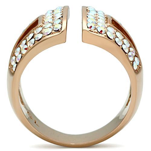 GL222 - IP Rose Gold(Ion Plating) Brass Ring with Top Grade Crystal  in Aurora Borealis (Rainbow Effect)-2