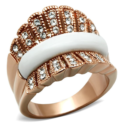 GL223 - IP Rose Gold(Ion Plating) Brass Ring with Semi-Precious Agate in White-0