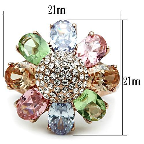 GL224 - IP Rose Gold(Ion Plating) Brass Ring with AAA Grade CZ  in Multi Color-1