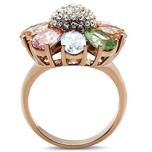 GL224 - IP Rose Gold(Ion Plating) Brass Ring with AAA Grade CZ  in Multi Color-2