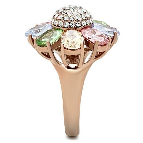GL224 - IP Rose Gold(Ion Plating) Brass Ring with AAA Grade CZ  in Multi Color-3