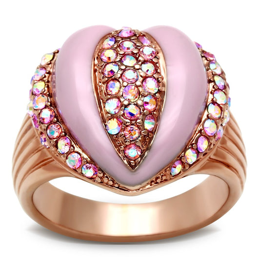 GL227 - IP Rose Gold(Ion Plating) Brass Ring with Top Grade Crystal  in Light Rose-0