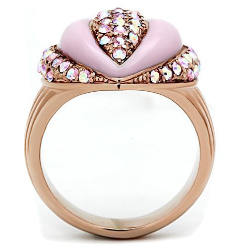 GL227 - IP Rose Gold(Ion Plating) Brass Ring with Top Grade Crystal  in Light Rose-2
