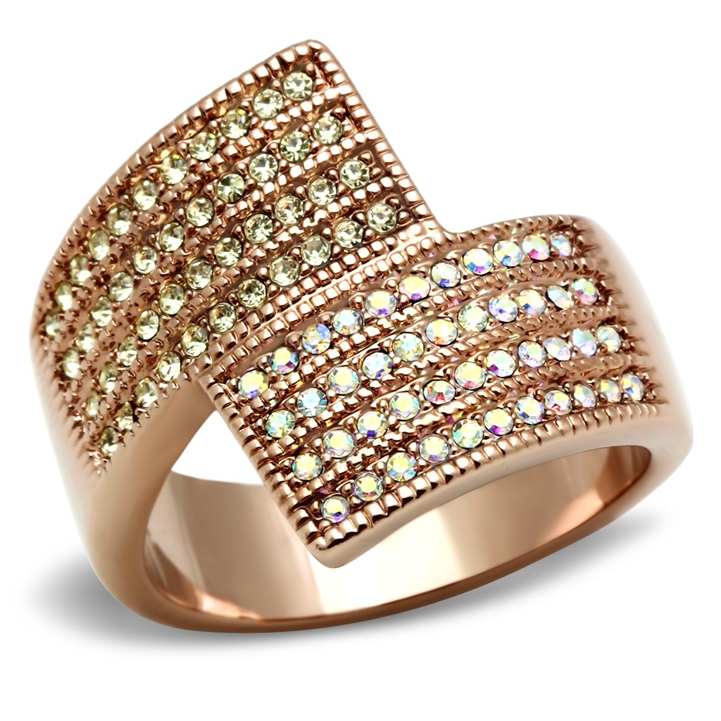 GL229 - IP Rose Gold(Ion Plating) Brass Ring with Top Grade Crystal  in Multi Color-0