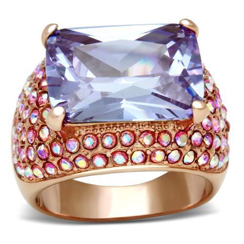 GL230 - IP Rose Gold(Ion Plating) Brass Ring with AAA Grade CZ  in Light Amethyst-0