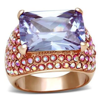 GL230 - IP Rose Gold(Ion Plating) Brass Ring with AAA Grade CZ  in Light Amethyst-0