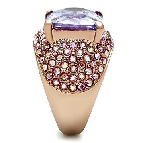 GL230 - IP Rose Gold(Ion Plating) Brass Ring with AAA Grade CZ  in Light Amethyst-3