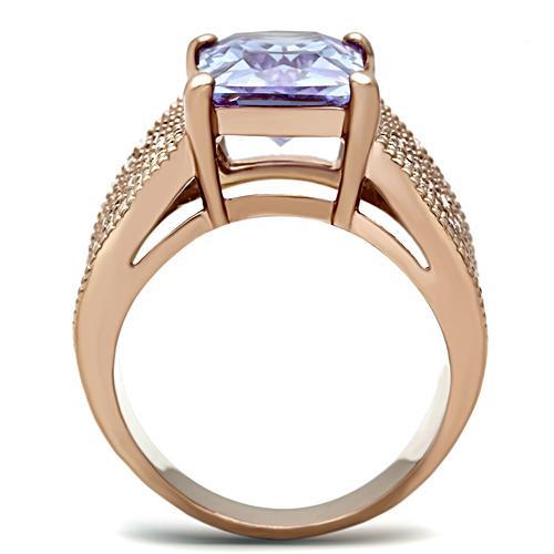 GL236 - IP Rose Gold(Ion Plating) Brass Ring with AAA Grade CZ  in Light Amethyst-2