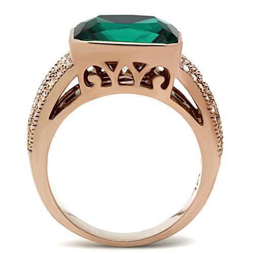 GL240 - IP Rose Gold(Ion Plating) Brass Ring with Synthetic Synthetic Glass in Blue Zircon-2