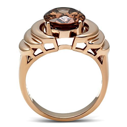 GL242 - IP Rose Gold(Ion Plating) Brass Ring with AAA Grade CZ  in Brown-2