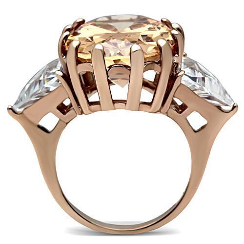 GL243 - IP Rose Gold(Ion Plating) Brass Ring with AAA Grade CZ  in Champagne-2
