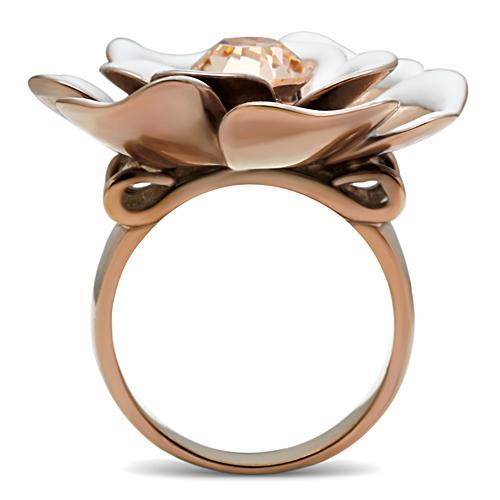 GL247 - IP Rose Gold(Ion Plating) Brass Ring with Top Grade Crystal  in Light Peach-2