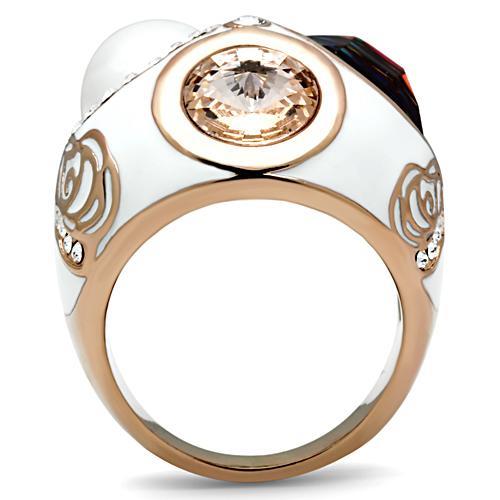 GL248 - IP Rose Gold(Ion Plating) Brass Ring with Synthetic Synthetic Glass in Multi Color-2