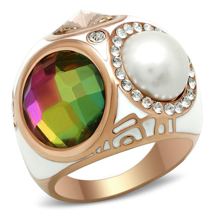 GL248 - IP Rose Gold(Ion Plating) Brass Ring with Synthetic Synthetic Glass in Multi Color-0