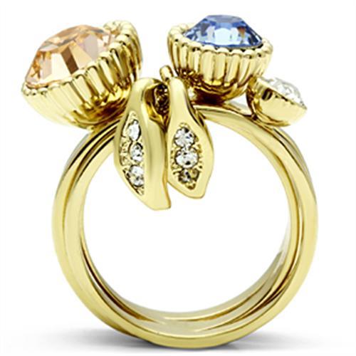 GL276 - IP Gold(Ion Plating) Brass Ring with Top Grade Crystal  in Multi Color-2