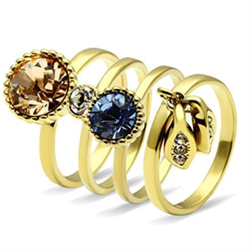 GL276 - IP Gold(Ion Plating) Brass Ring with Top Grade Crystal  in Multi Color-3