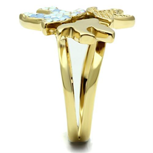 GL277 - IP Gold(Ion Plating) Brass Ring with Top Grade Crystal  in Multi Color-3