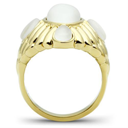 GL294 - IP Gold(Ion Plating) Brass Ring with Synthetic Cat Eye in White-2