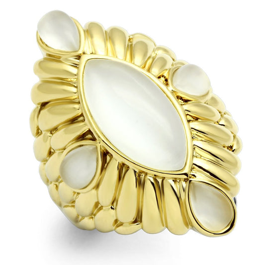 GL294 - IP Gold(Ion Plating) Brass Ring with Synthetic Cat Eye in White-0