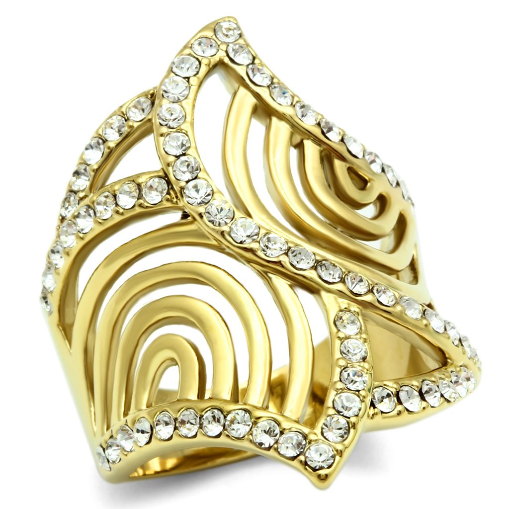 GL296 - IP Gold(Ion Plating) Brass Ring with Top Grade Crystal  in Clear-0