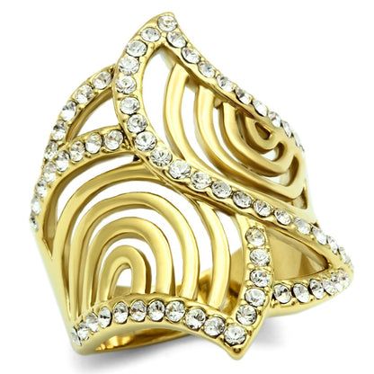 GL296 - IP Gold(Ion Plating) Brass Ring with Top Grade Crystal  in Clear-0