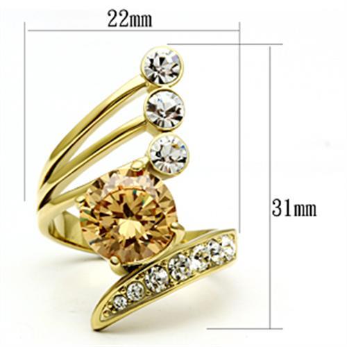 GL300 - IP Gold(Ion Plating) Brass Ring with AAA Grade CZ  in Champagne-1