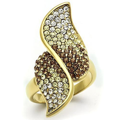 GL304 - IP Gold(Ion Plating) Brass Ring with Top Grade Crystal  in Multi Color-0