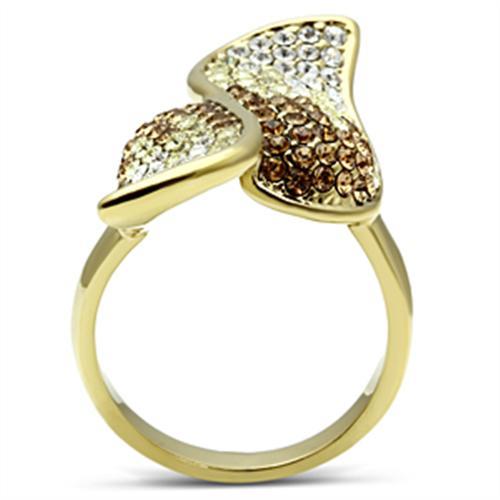 GL304 - IP Gold(Ion Plating) Brass Ring with Top Grade Crystal  in Multi Color-2