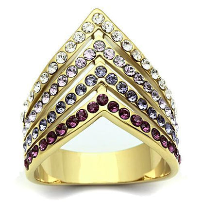 GL305 - IP Gold(Ion Plating) Brass Ring with Top Grade Crystal  in Multi Color-0
