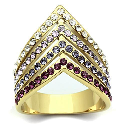 GL305 - IP Gold(Ion Plating) Brass Ring with Top Grade Crystal  in Multi Color-0