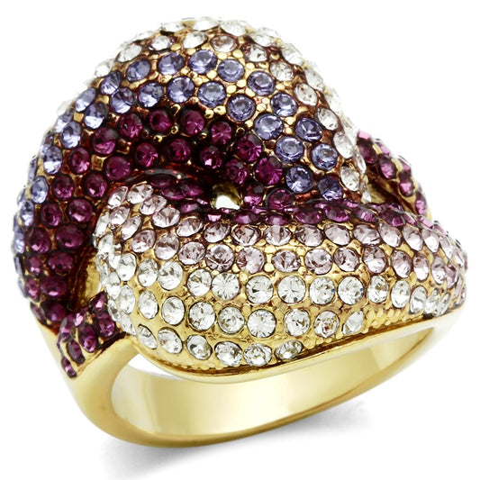 GL306 - IP Gold(Ion Plating) Brass Ring with Top Grade Crystal  in Multi Color-0