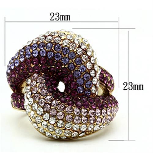 GL306 - IP Gold(Ion Plating) Brass Ring with Top Grade Crystal  in Multi Color-1