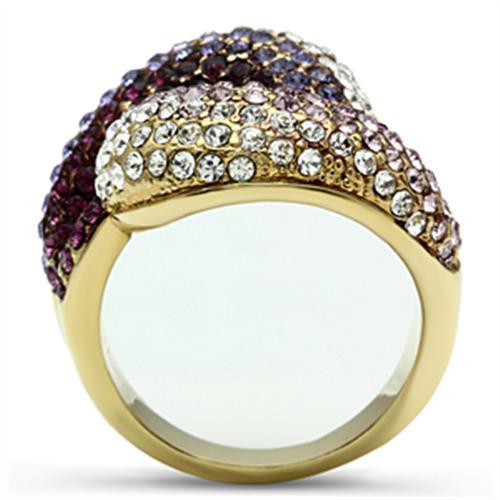 GL306 - IP Gold(Ion Plating) Brass Ring with Top Grade Crystal  in Multi Color-2